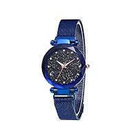 Women Wrist Watch Analogue Quartz Movement Wrist Watches with PU Armband Classic Waterproof Starry Sky Dial Watch 1pc Blue