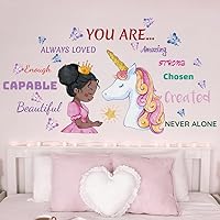 Suplante Black Girl Butterfly Wall Decal Stickers, Positive Saying African American Princess Wall Decor for Girls Room, Inspirational Home Afro Kid Bedroom Nursery Decoration Art Gift