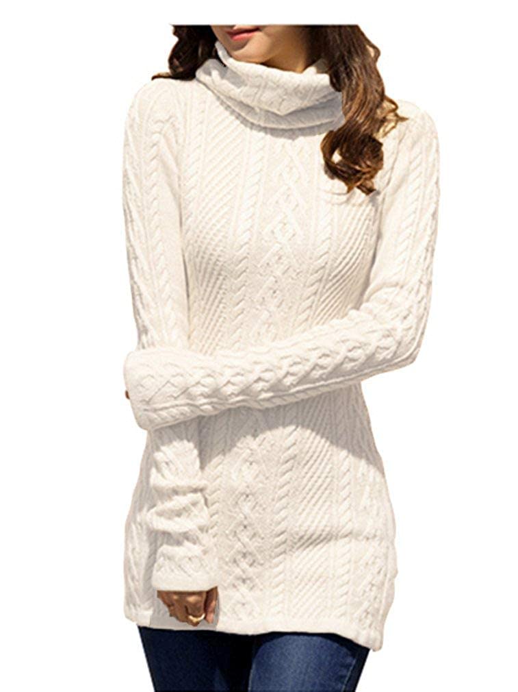 v28 Women Polo Neck Long Slim Fitted Dress Bodycon Turtleneck Cable Knit Sweater