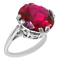 Solid Sterling Silver Womens Large 14mm Synthetic Ruby Vintage Solitaire Cocktail Ring - Sizes 4 to 12