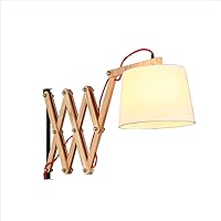 KUYT E27 American Country Style Wooden Folding Wall Lamp Wall Lamp Fabric Shade Retractable Wall Light Sconces Stretch for Bedroom Study Office Wall Light Aisle Corridor Wall Lighting Sconce Fixture