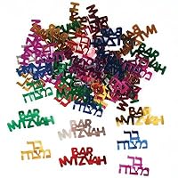 Multicolored Bar Mitzvah Confetti in Hebrew and English, Barmitzvah Confetti Decorations for a Jewish Party