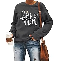 QIANRUO Womens Boy Mom Sweatshirt Lightweight Long Sleeve Crewneck Pullover Sweatshirt Cute Heart Graphic Mama Tees Tops
