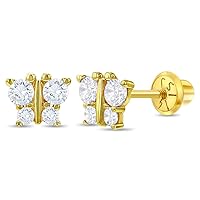 14k Yellow Gold Girl's Cubic Zirconia Butterfly Screw Back Earrings for Toddlers - Small Stud Earrings for Babies & Little Girls to Preteens - Tiny Earring Studs for Children