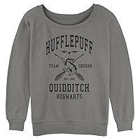 Harry Potter Women's Deathly Hallows Hufflepuff Quidditch Seeker Invert Junior's Raglan Pullover with Coverstitch