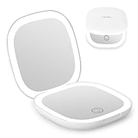 Compact Mirror, Rechargeable Travel Makeup Mirror with Lights,1x/5x Magnification,3 Color Lighting,Dimmable 2-Sided LED Lighted Mirror,Pocket Mirror,Gifts for Women