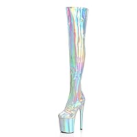 Exotic Dancer Boots 8Inch Sexy 20cm Round Toe Laser Over The Knee Boots Nightclub Pole Dance Women's Shoes Thin Heels Gothic