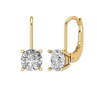 Clara Pucci 2.0 ct Round Cut Conflict Free Solitaire Genuine Moissanite Designer Lever back Drop Dangle Earrings Solid 14k Yellow Gold