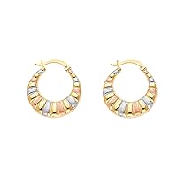 14k Yellow Gold White Gold and Rose Gold Double Face Designed Hollow Earrings Jewelry for Women