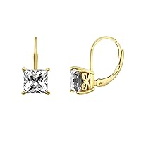 Amazon Essentials Sterling Silver Princess Cut Leverback Earrings made with Infinite Elements Cubic Zirconia (previously Amazon Collection)