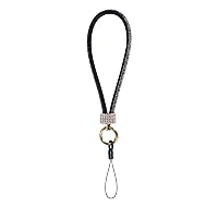 LUVI Phone Charm Chain Diamond Wrist strap Rhinestone Bling Glitter Lanyard String Bracelet Keychain Cute Fashion for Women Girls Black
