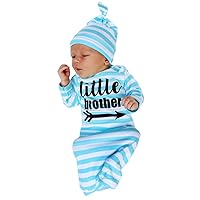 Newborn Baby Sleeper Gowns & Headband Little Sister Brother Printed Striped Baby Sleeping Bag (blue)