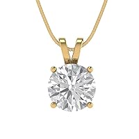 1.5 ct Brilliant Round Cut Solitaire Genuine VVS1 Clear Simulated Diamond 18k Yellow Gold Pendant Necklace with 18
