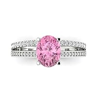 3.09ct Oval Cut Solitaire with Accent split shank Pink Simulated Diamond designer Modern Statement Ring Solid 14k White Gold