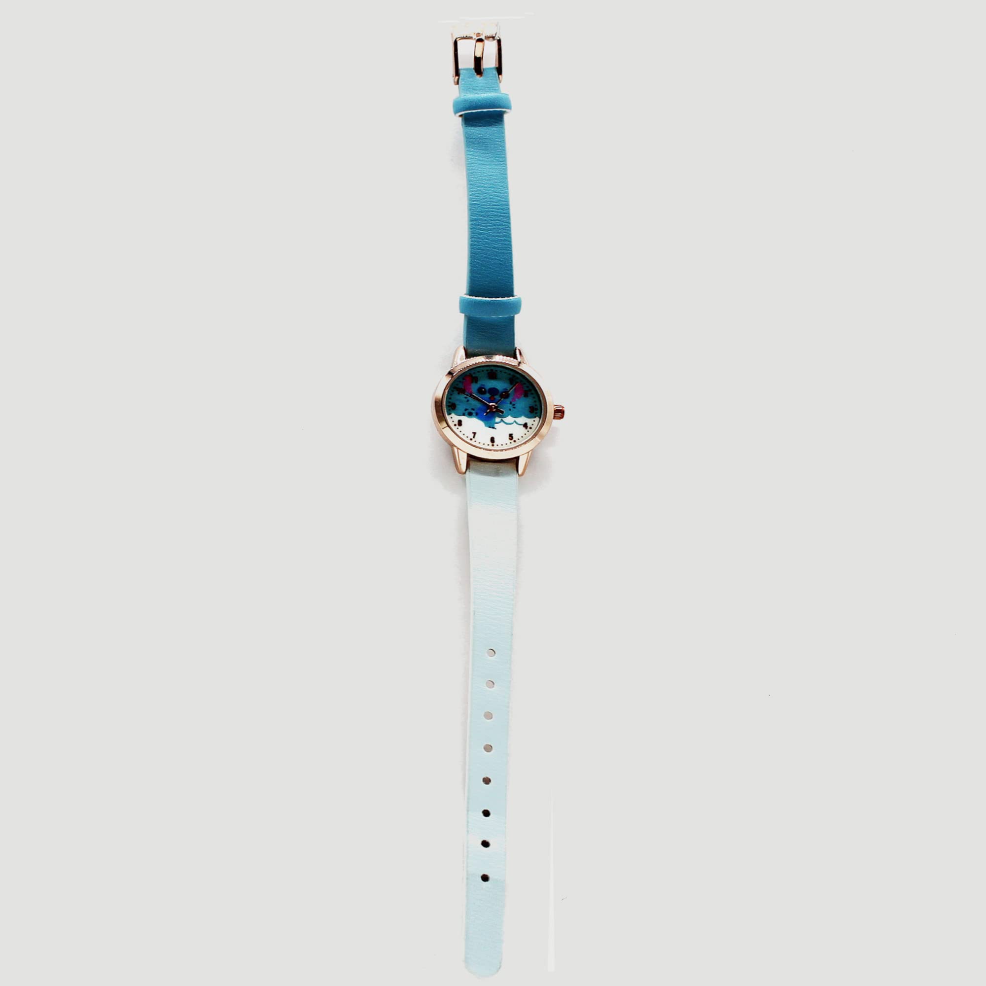 Accutime Women's Disney Lilo & Stitch Blue Gradient Analog Quartz Wrist Watch with Small Face, Gold Accents for Women Adult (Model: LAS5031AZ)