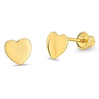 14k Yellow Gold and White Gold Heart Children Screwback Baby Girls Stud Earrings