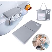 Bath Kneeler and Elbow Rest Pad Set - Extra Comfortable and Soft Bath Kneeling Pad for Bathing Baby with Bath Toys Organizer - Thick Memory Foam, Quick-Dry Bathtub Kneeling Set (Grey)