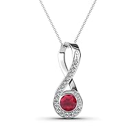 Round Ruby & Natural Diamond 5/8 ctw Women Vertical Infinity Pendant Necklace. Included 16 Inches 14K Gold Chain