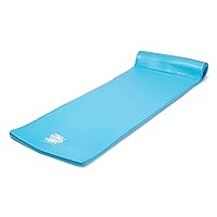 TRC Recreation Splash Buoyant Vinyl Coated Foam Floating Mat Swimming Pool Lounger Water Raft with Supportive Roll Pillow, Marina Blue