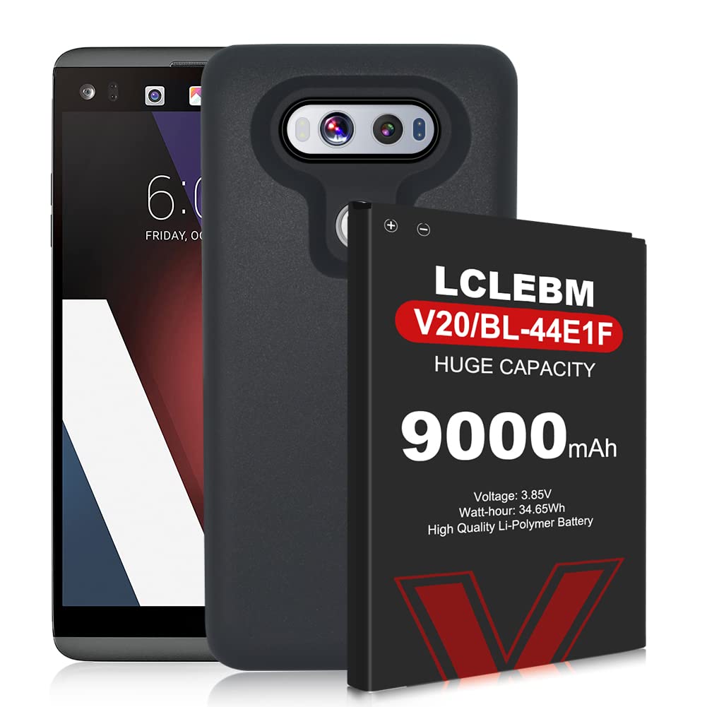 9000mAh LG V20 Extended Battery, Li-ion Polymer Replacement Battery for LG V20, LG V20 Extended Battery BL-44E1F with Black TPU Case for LG H910 H918 V995 LS997