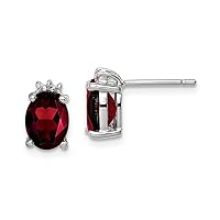 925 Sterling Silver Solid Polished Open back Rhodium Oval Garnet and Diamond Post Earrings Measures 11x6mm Wide Jewelry for Women
