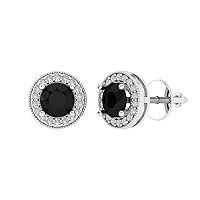 Clara Pucci 3.60 ct Round Cut Halo Solitaire VVS1 Natural Black Onyx Pair of Stud Screw Back Earrings 18K White Gold