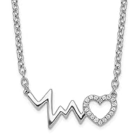 20mm White Ice 925 Sterling Silver Rhodium Plated Diamond Love Heart With Heartbeat Necklace 18 Inch Jewelry for Women