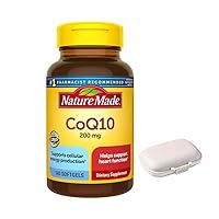 Nature Made CoQ10 200 mg., 140 Softgels Bundle with a Travel Pill Organizer, 8 Compartments Portable Pill Case, Color Khaki