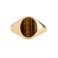 Oval Tiger Eye Signet Ring, Gold Flat Tiger Eye Pinky Ring