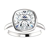 Siyaa Gems 3.50 CT Cushion Diamond Moissanite Engagement Ring Wedding Ring Eternity Band Vintage Solitaire Halo Hidden Prong Silver Jewelry Anniversary Promise Ring Gift