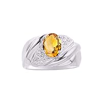 Rings for Women 14K White Gold Ring Oval 8X6MM Gemstone & Genuine Diamonds Classic Design Color Stone Jewelry for Women Gold Rings For Women Diamond Rings for Women Size 5,6,7,8,9,10