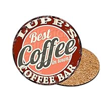 LUPE’S Best Coffee in Town Coffee Bar 6 of Set Custom Personalized Coasters Rustic Shabby Vintage Style Retro Kitchen Bar Pub Coffee Shop Housewarming Gift Wedding Gift Ideas