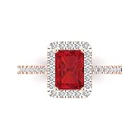 Clara Pucci 1.82ct Brilliant Emerald Cut Solitaire with accent Simulated Red Ruby designer Modern Statement Ring Solid 14k Rose Gold