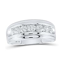 The Diamond Deal 14kt White Gold Mens Round Diamond Wedding Channel-Set Band Ring 1 Cttw