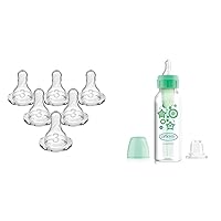 Dr. Brown's Natural Flow Level 3 Narrow Baby Bottle Silicone Nipple 6 Pack and Anti-Colic Options+ Narrow Sippy Bottle Starter Kit with Level 3 Nipple and Sippy Spout, Green