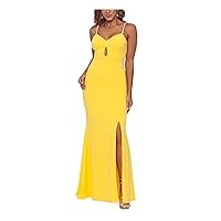Xscape Womens Rhinestone Scuba Maxi Evening Dress Yellow 2