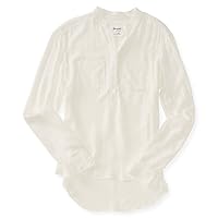 AEROPOSTALE Womens Semi-Sheer Henley Shirt, Off-White, Medium