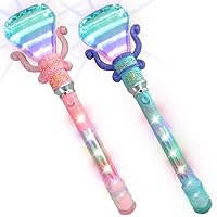 ArtCreativity Light Up Diamond Wands for Kids, Set of 2, Princess LED Wands for Girls and Boys with Spinning LEDs and Batteries Included, Princess Toys for Hours of Pretend Play, Pink and Blue