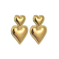 Dainty Matte Double Heart Dangle Earrings,Lightweight Trendy Stainless Steel Connect Heart Earrings,18K Gold Filled Tarnish Free Chic Preppy Jewelry for Women Girls