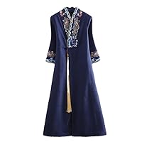 Autumn And Winter Women Parka Outerwear Retro Embroidery Tassel Elegant Lady Chinese Style Wool Trench Coat Female