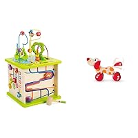 Hape Country Critters Wooden Activity Play Cube by Hape & Walk-A-Long Puppy Wooden Pull Toy Award Winning Push Pull Toy Puppy for Toddlers Can Sit, Stand and Roll, Red