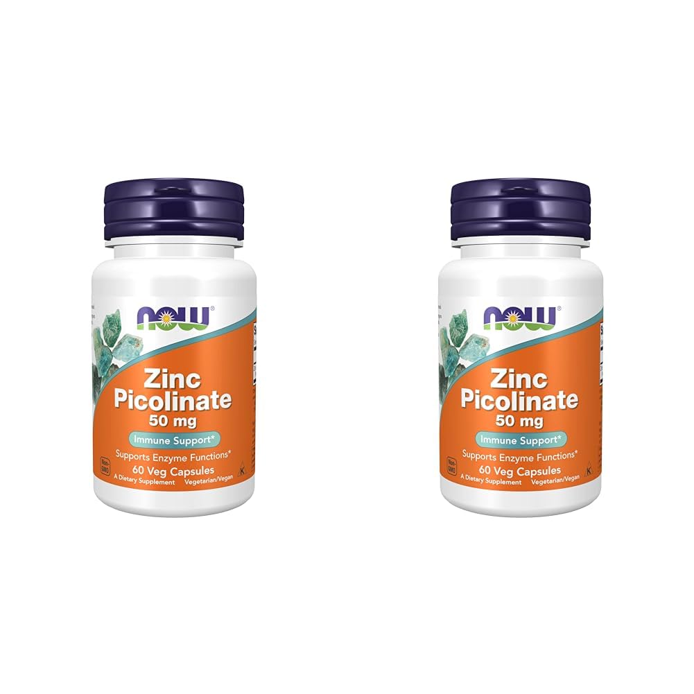 NOW Supplements, Zinc Picolinate 50 mg, Supports Enzyme Functions*, Immune Support*, 60 Veg Capsules (Pack of 2)