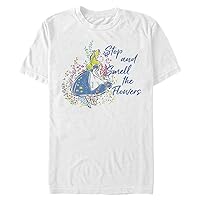 Disney Alice in Wonderland Smell The Flowers Men's Tops Short Sleeve Tee Shirt, White, 3X-Large Big Tall