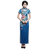 Qipao Dress Women Silk Flower Wedding Chinese Traditional Embroidered Short Sleeve Lace Decoration Cheongsam