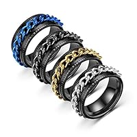 4Pcs Stainless Steel mens Ring Revolving chain crude Black, chain Groove Blue / GOLD Brushed titanium steel Carbide Ring Wedding