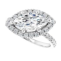 Mois 1 CT Marquise Cut Colorless Moissanite Engagement Ring Wedding/Bridal Ring, Diamond Ring, Anniversary Solitaire Accented Promise Vintage Antique 925 Sterling Silver Best Rings for Wife