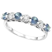 14k Gold Alternating Color Gemstone and Diamond 7-Stone Ring Round Brilliant cut 0.46ct 3.3mm, size 5-10
