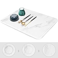 Stone Drying Mat for Kitchen Counter, Super Absorbent, Heat Resistant Dish Drying Mats, Eco-Friendly Diatomaceous Earth Stone Rack Tableware Mat (15.7x11.8 inch, Whtie Marble)