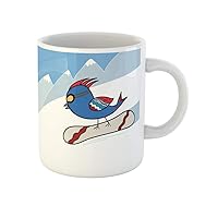 Coffee Mug Blue Active Bird on Snowboard Red Animal Bangs Beak 11 Oz Ceramic Tea Cup Mugs Best Gift Or Souvenir For Family Friends Coworkers