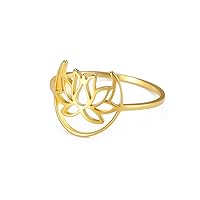 Lotus Ring Stainless Steel Moon Lotus Ring Geometric Ring Simple Jewelry for Women Girls